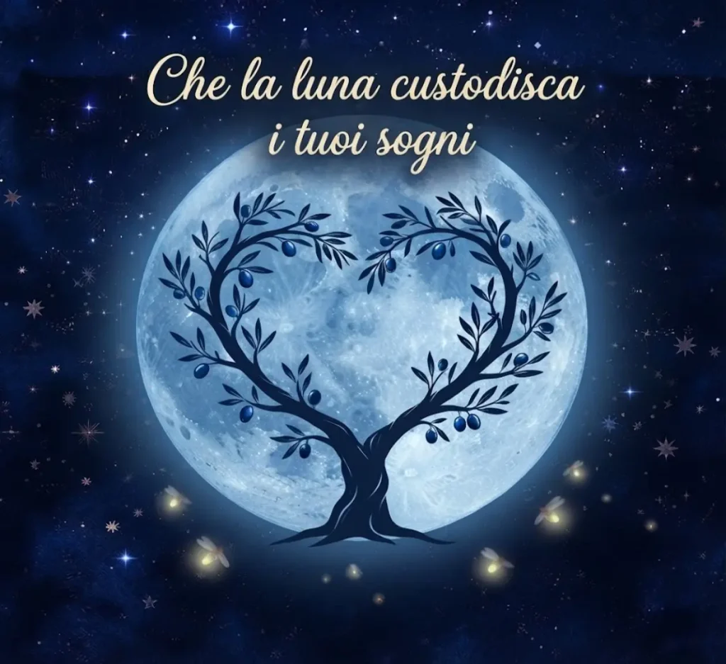 Immagine di Buonanotte con cuore e luna.