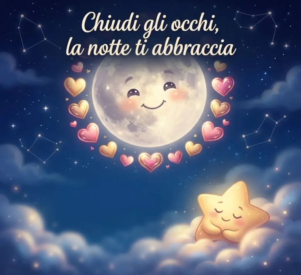 Dolce Buonanotte con luna e cuore.