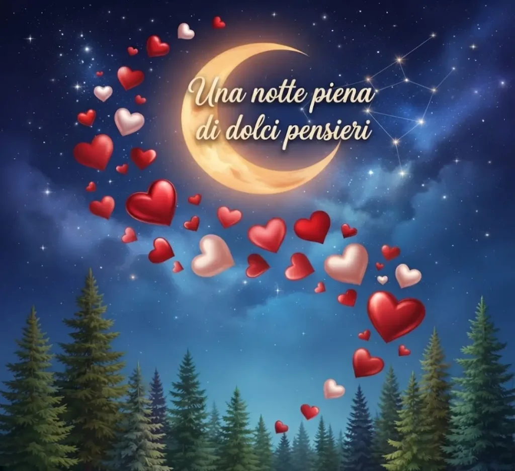Buonanotte romantica con luna e amore