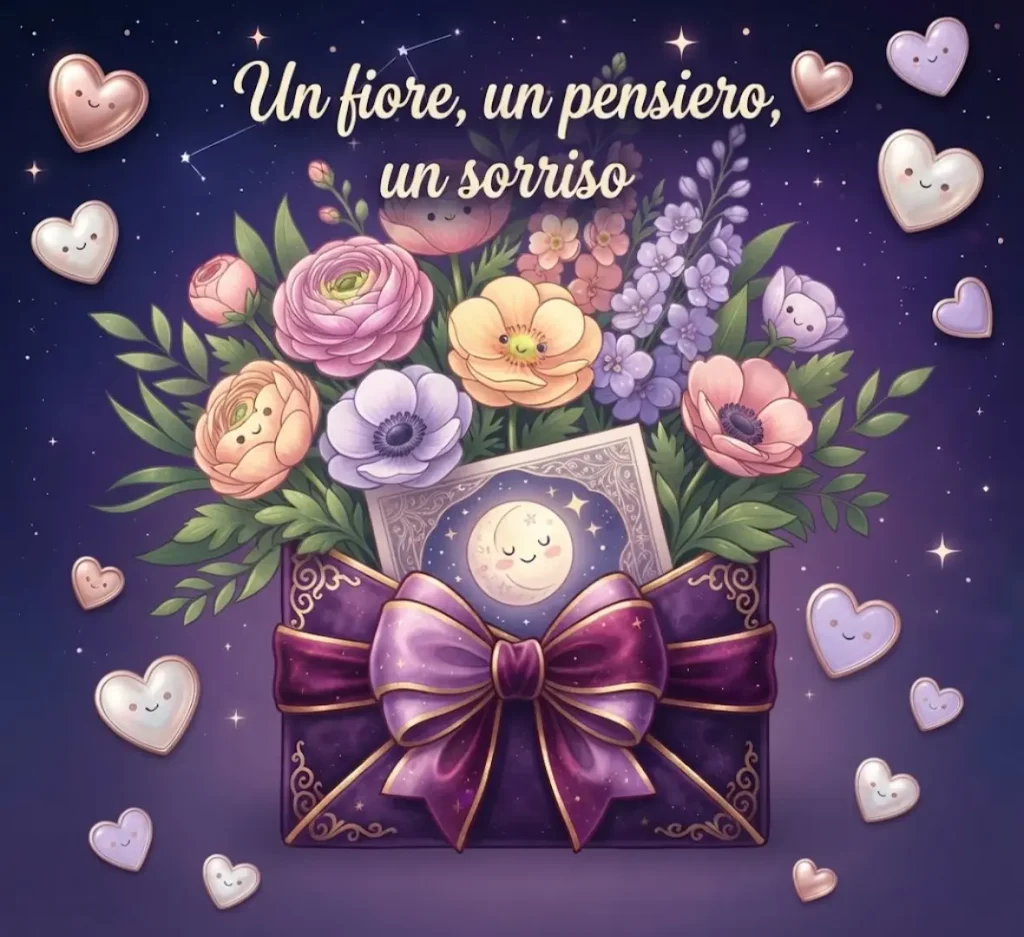 Dolce cuore con fiori nella notte.