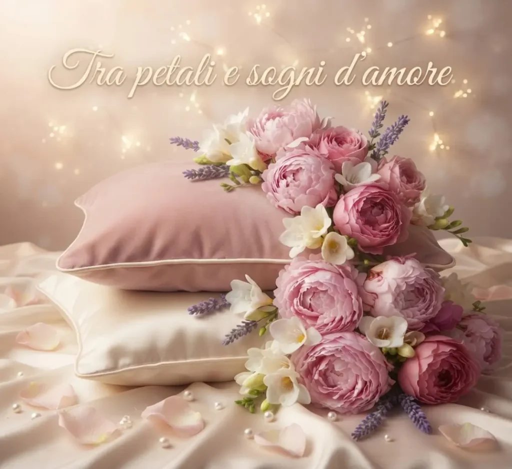 Augurio di Buonanotte con cuore e rose.
