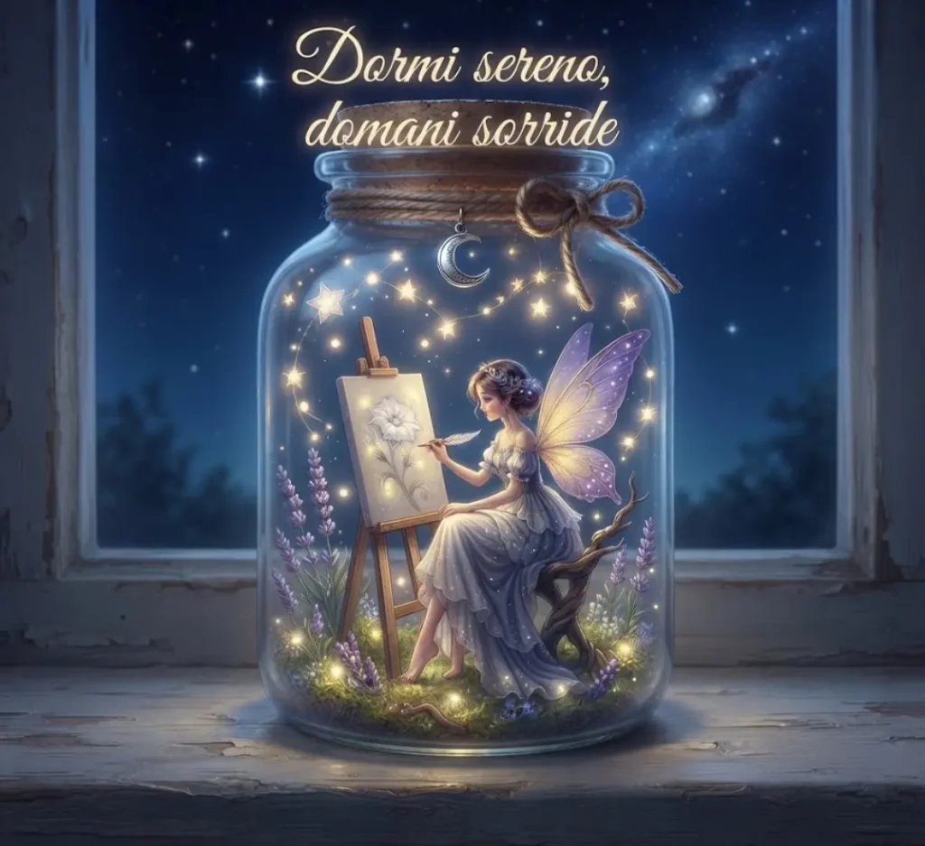 Luna e stelle con frase di buonanotte dolce