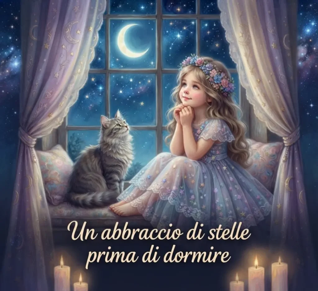 Buonanotte con luna e stelle luminose
