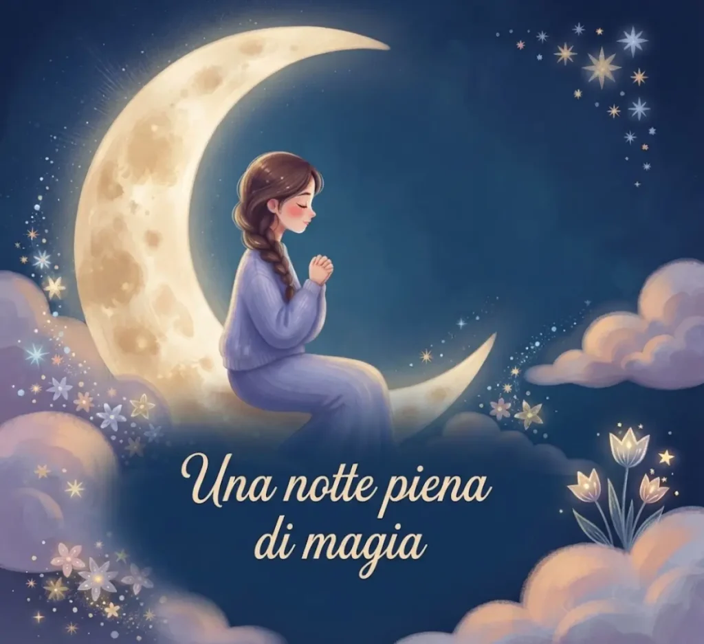 Luna splendente in una notte stellata