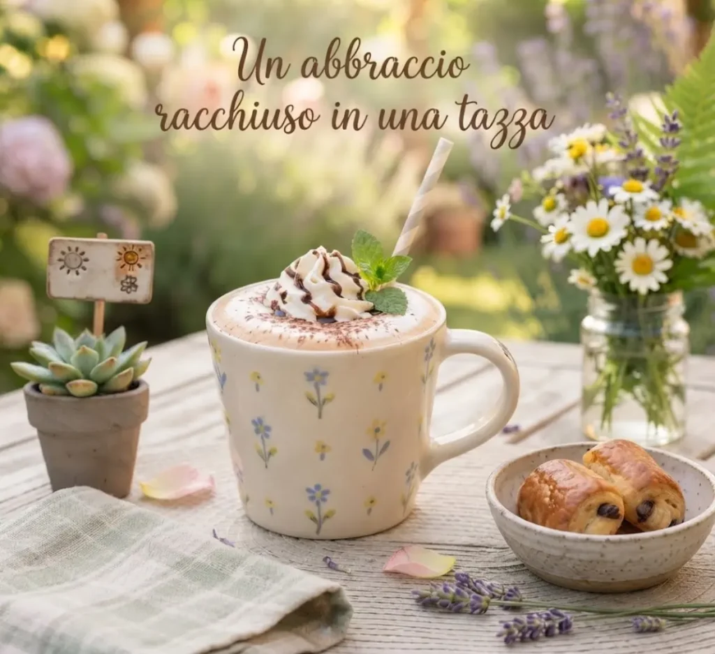 Buongiorno con caffè e fiori