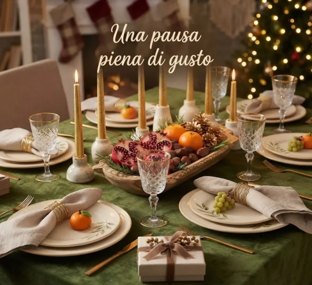 Tavola elegante con piatti e messaggio Buon Pranzo