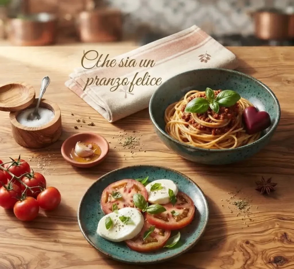Immagine pranzo con messaggio WhatsApp
