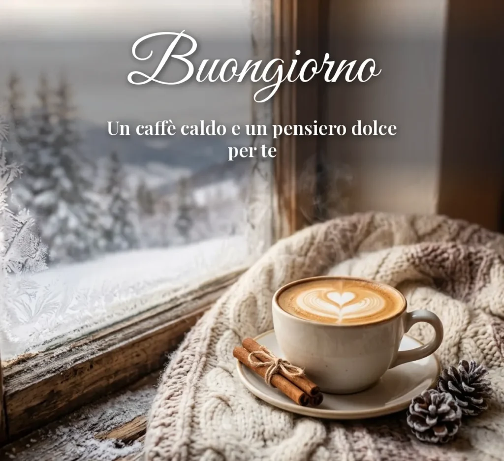Buongiorno invernale con cappuccino e cuore di latte
