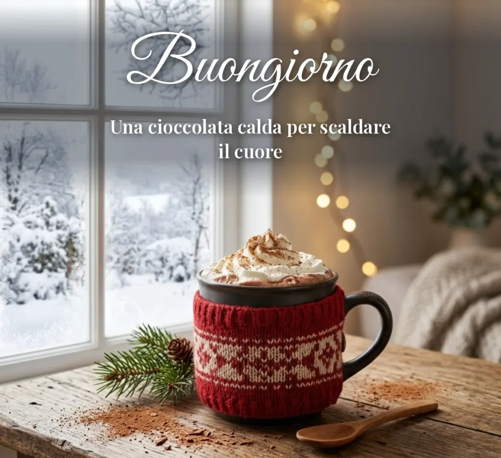 Cioccolata calda con panna per un buongiorno d'inverno