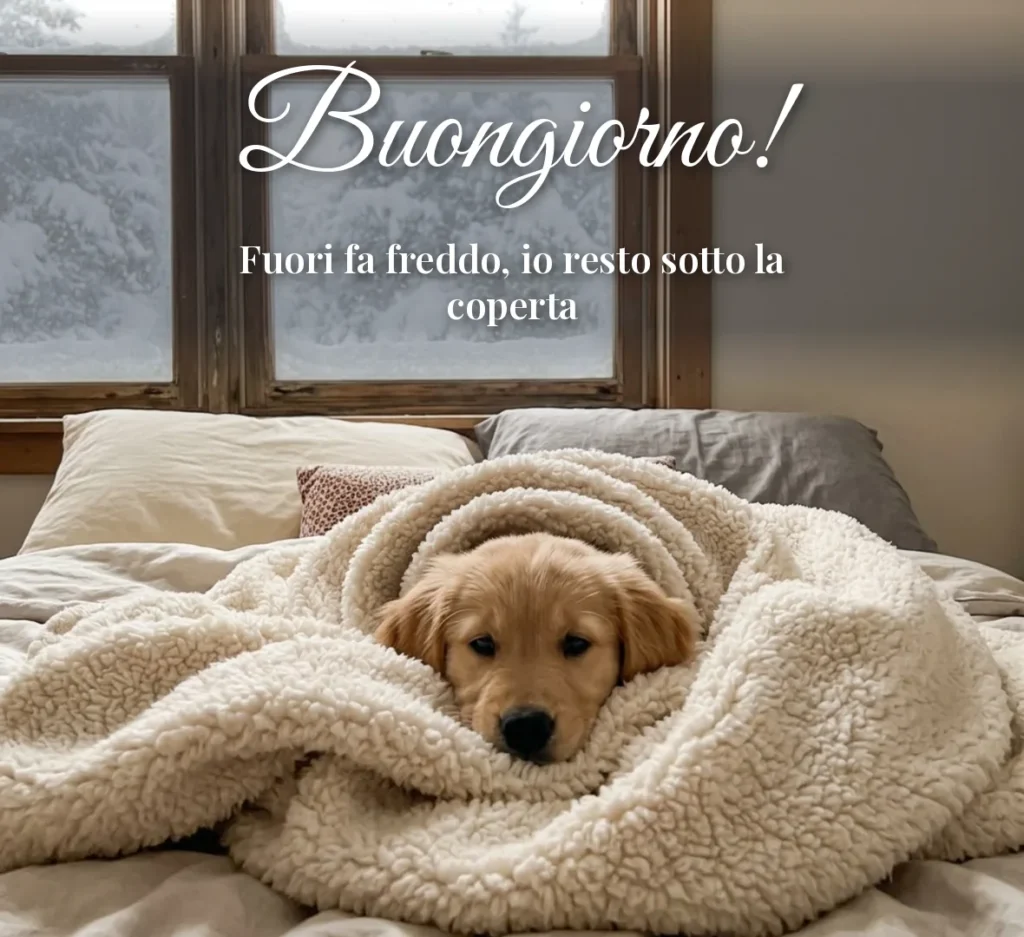 Cagnolino sotto la coperta in inverno