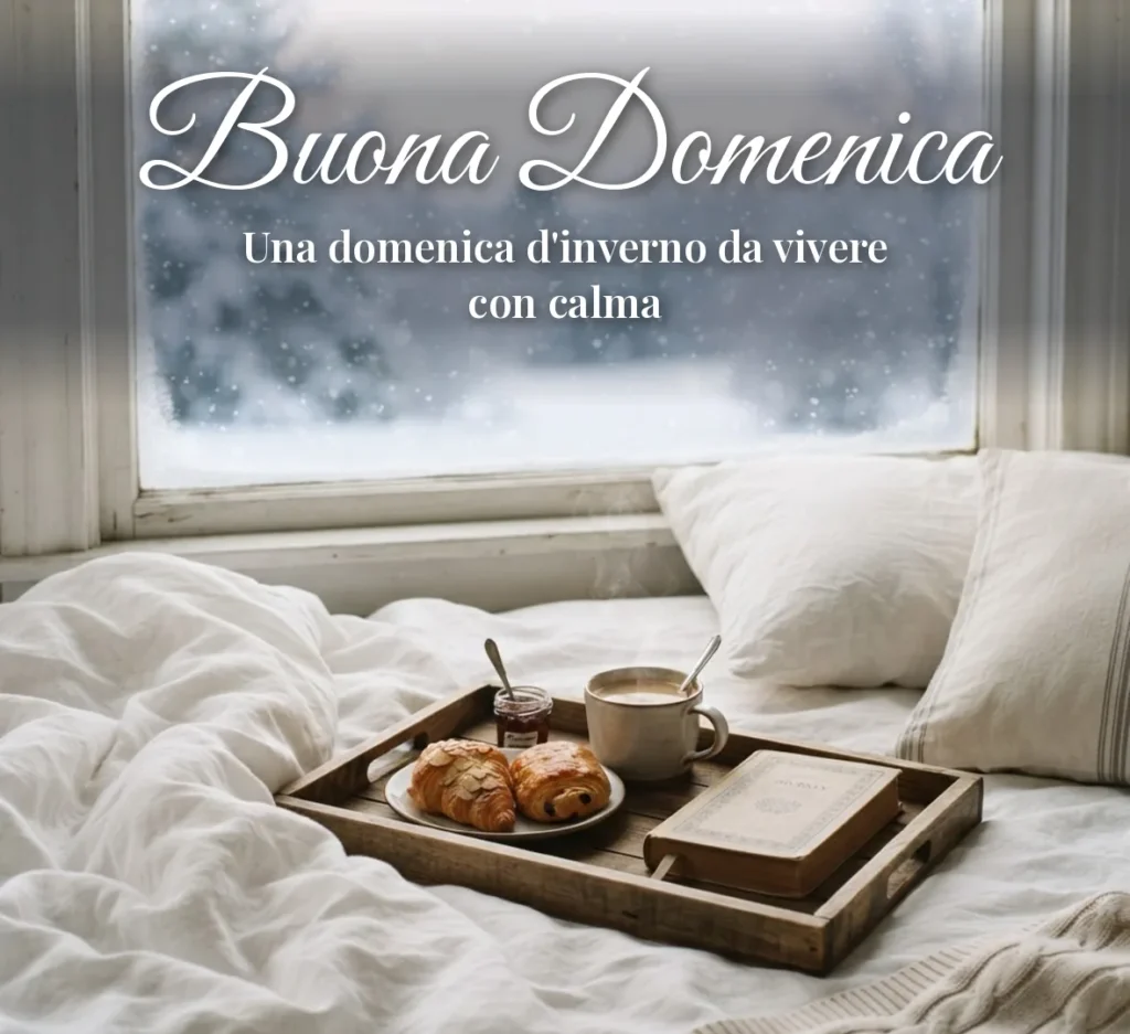 Buona domenica d'inverno con colazione accanto alla finestra