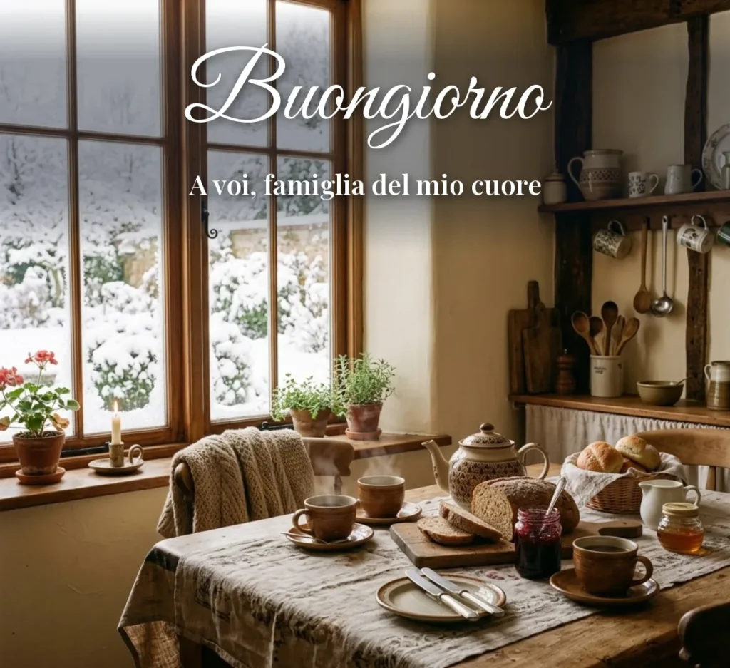 Tavola della colazione in famiglia in una mattina d'inverno