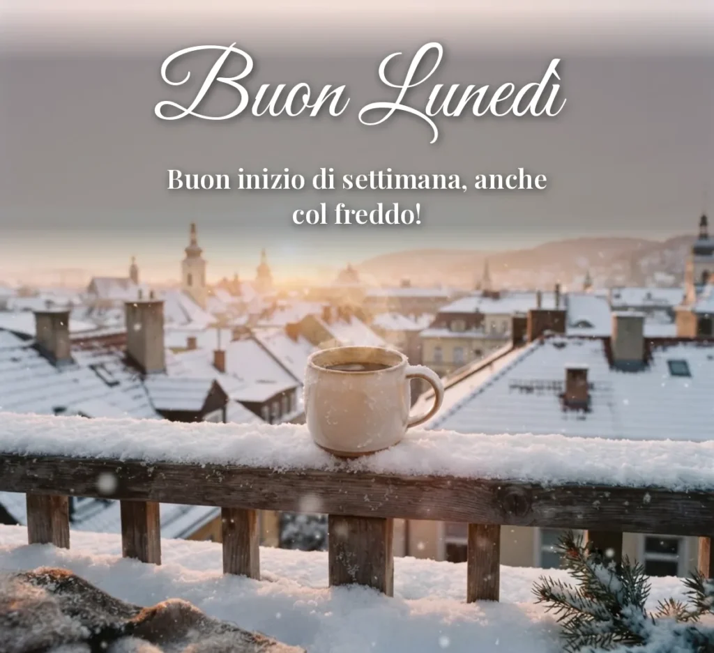 Buon lunedì invernale con caffè e neve