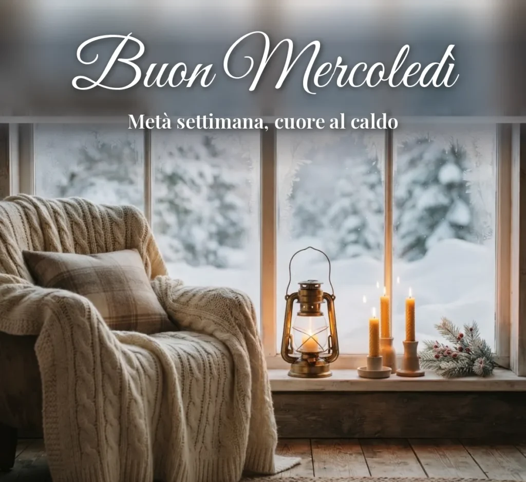 Buon mercoledì invernale con coperta e candele
