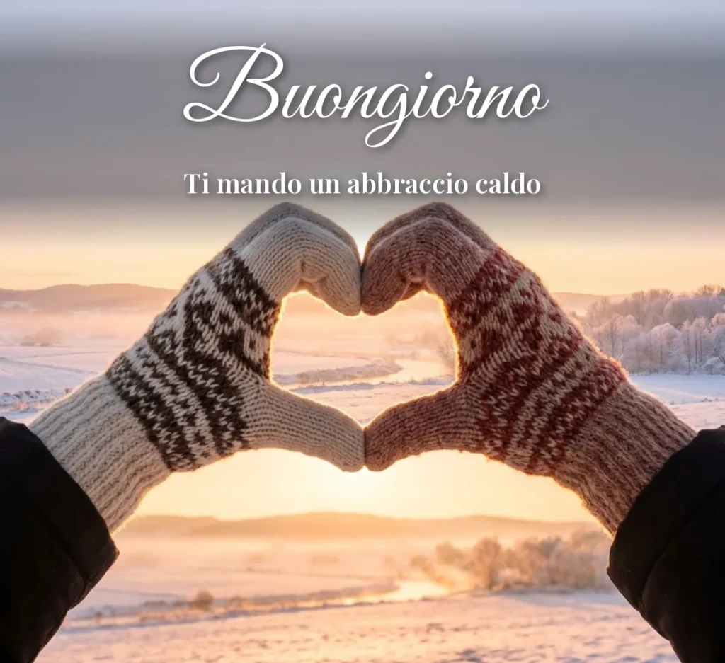 Mani che formano un cuore davanti al sole invernale