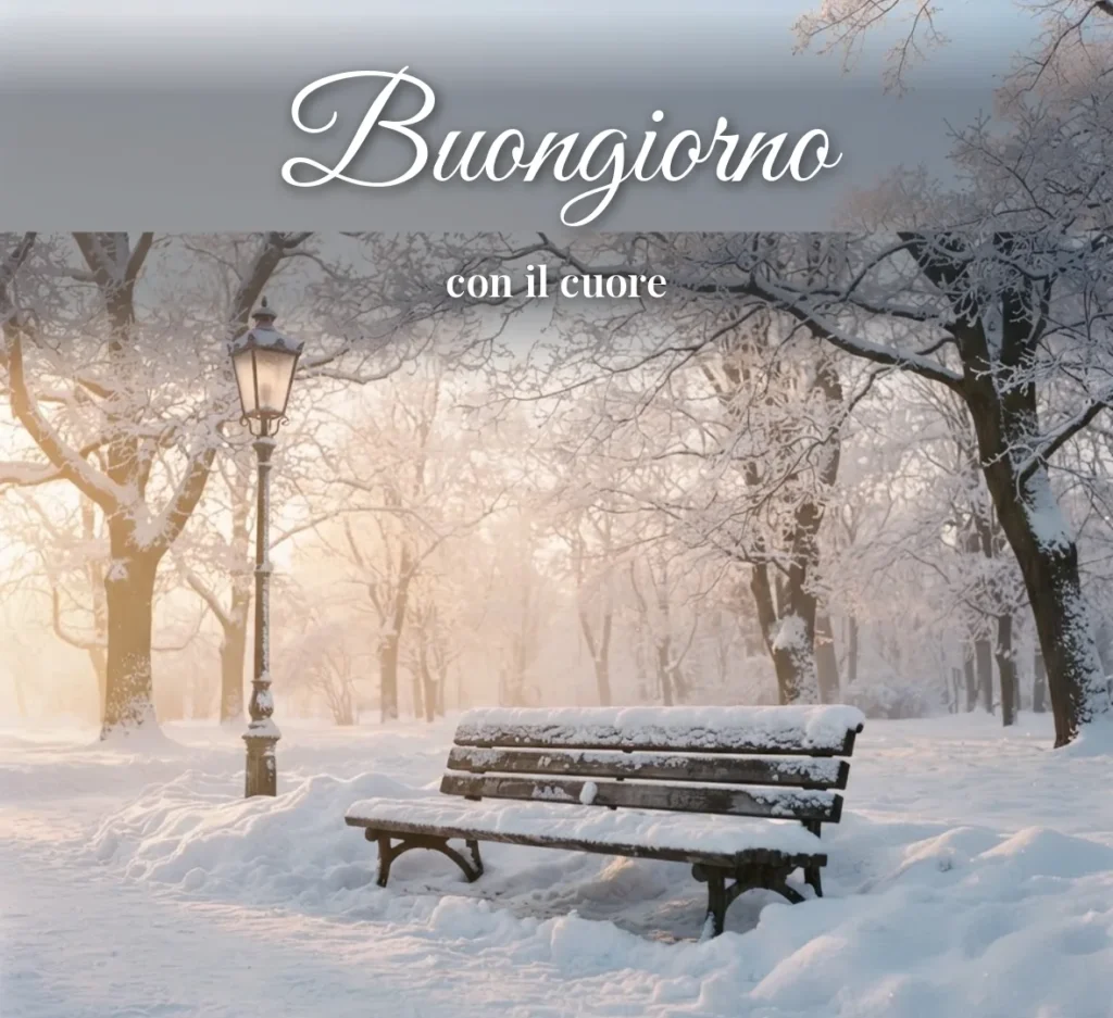 Panchina innevata nel parco al mattino