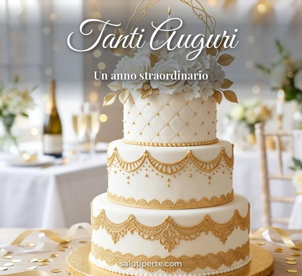 Torta elegante bianca e oro