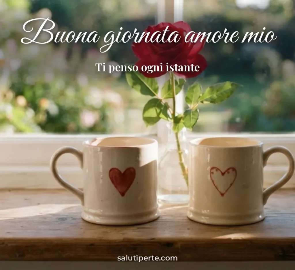 Due tazze con cuori sul davanzale