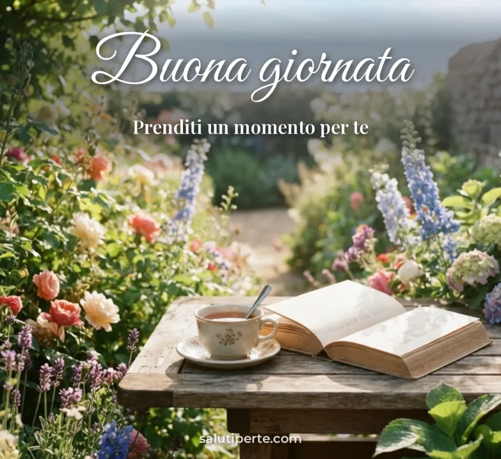 Tazza di tè e libro in giardino