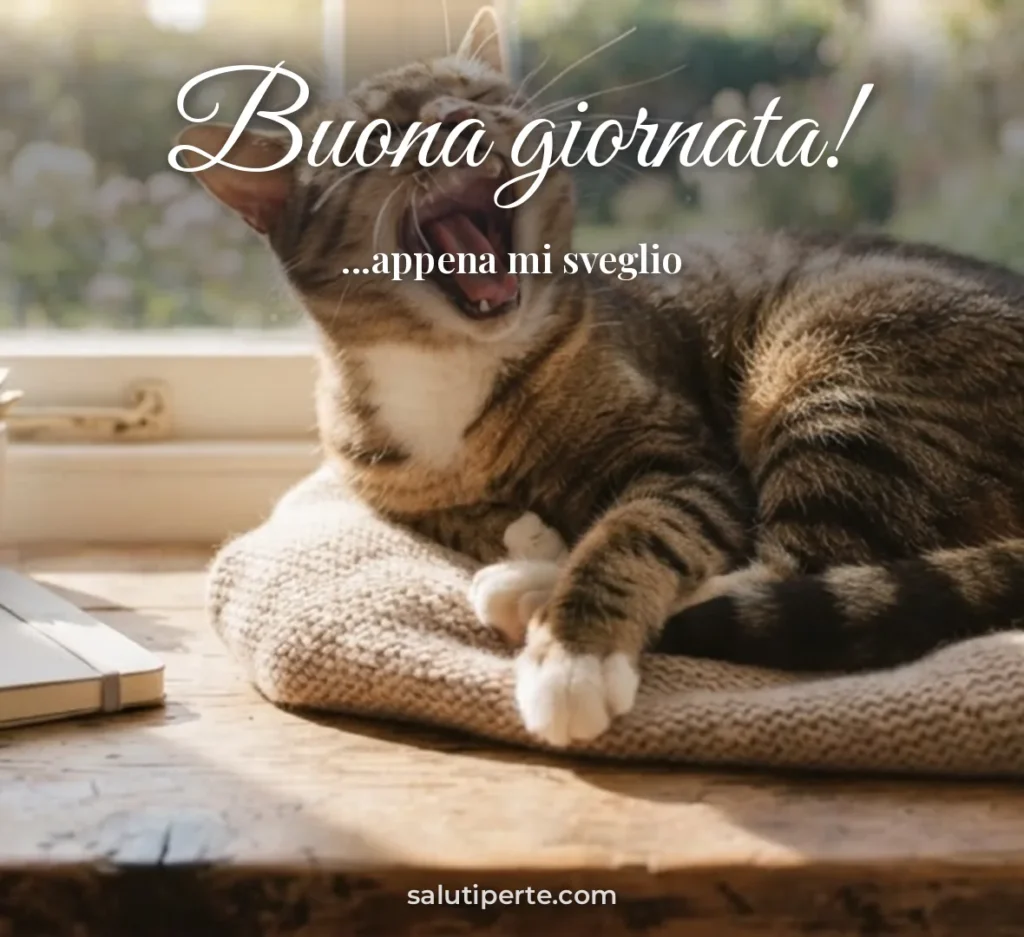 Gatto che sbadiglia al sole