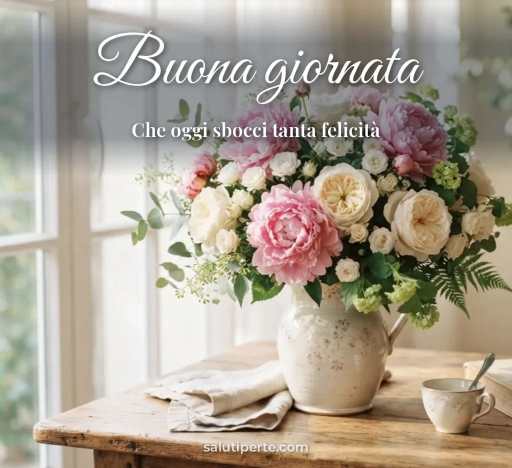 Mazzo di rose e peonie per augurare buona giornata