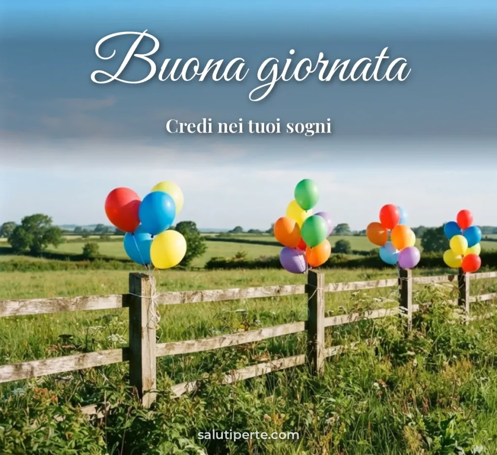 Palloncini colorati su uno steccato in un prato