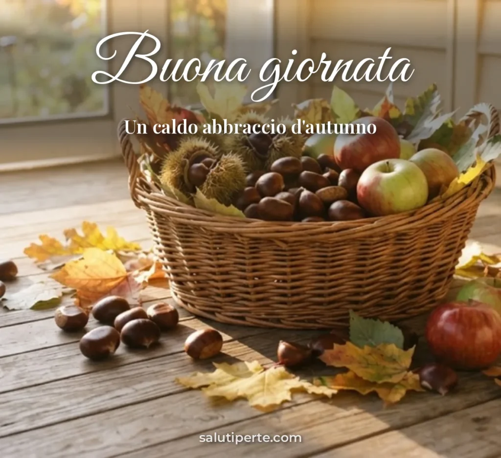 Cesto di castagne e mele in autunno