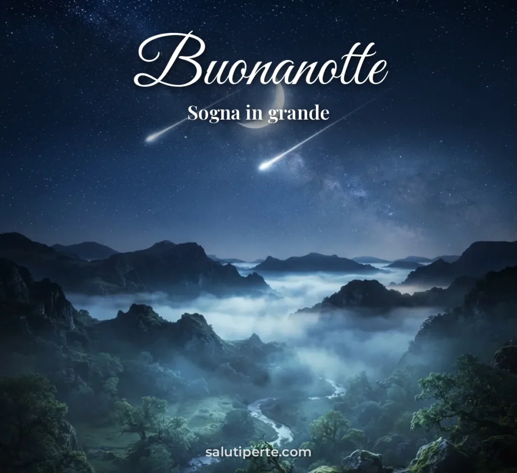 Cielo stellato con stelle cadenti e luna