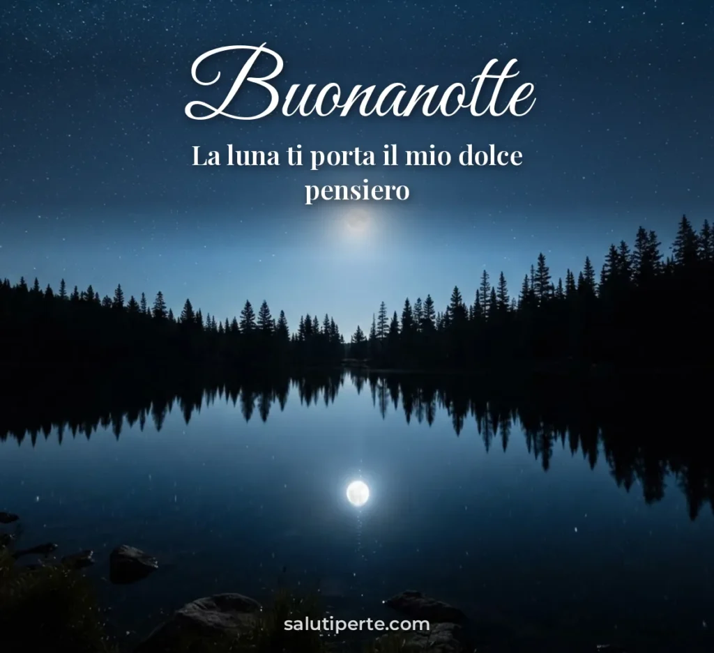 Luna riflessa in un lago calmo di notte