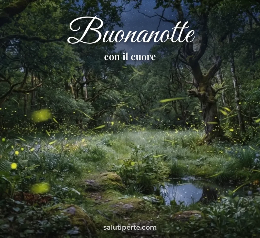 Lucciole e stelle in un bosco