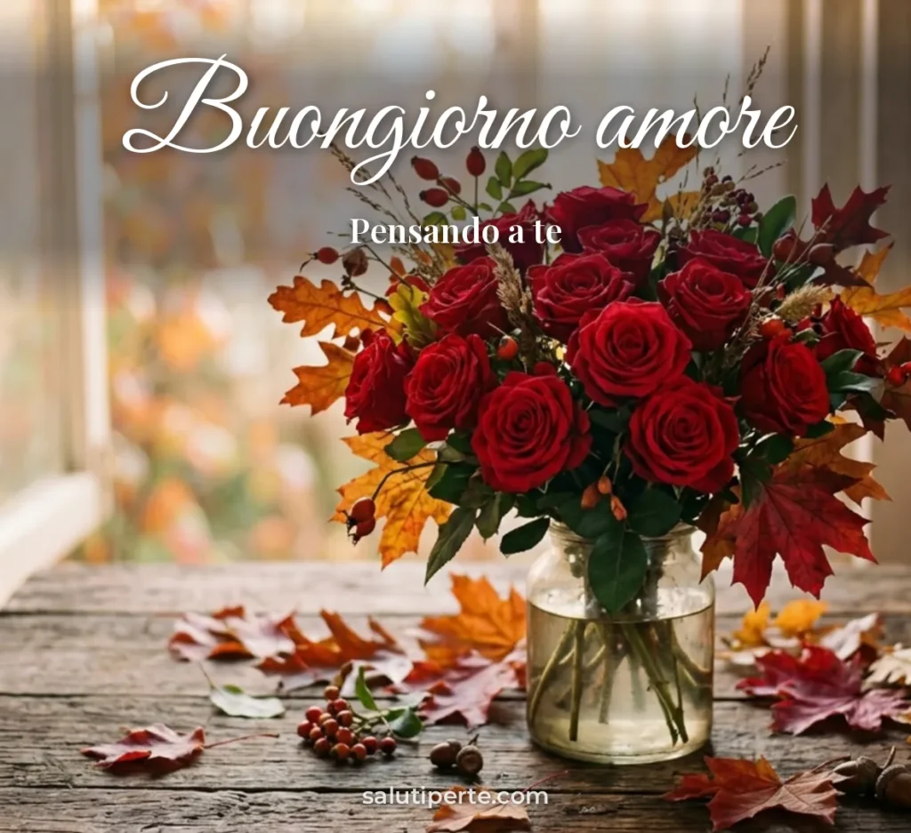 Rose rosse con foglie autunnali