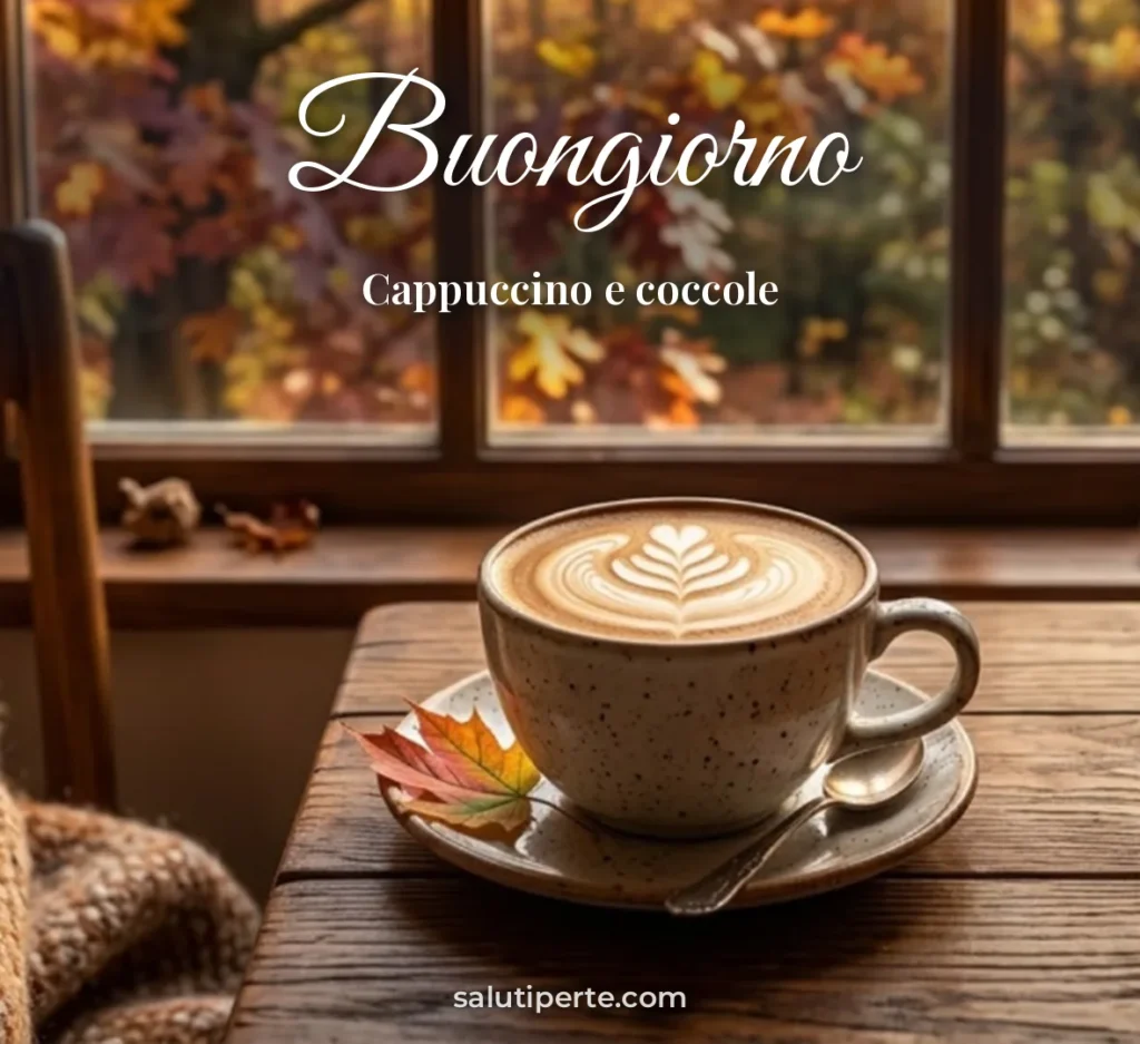 Cappuccino alla finestra in autunno