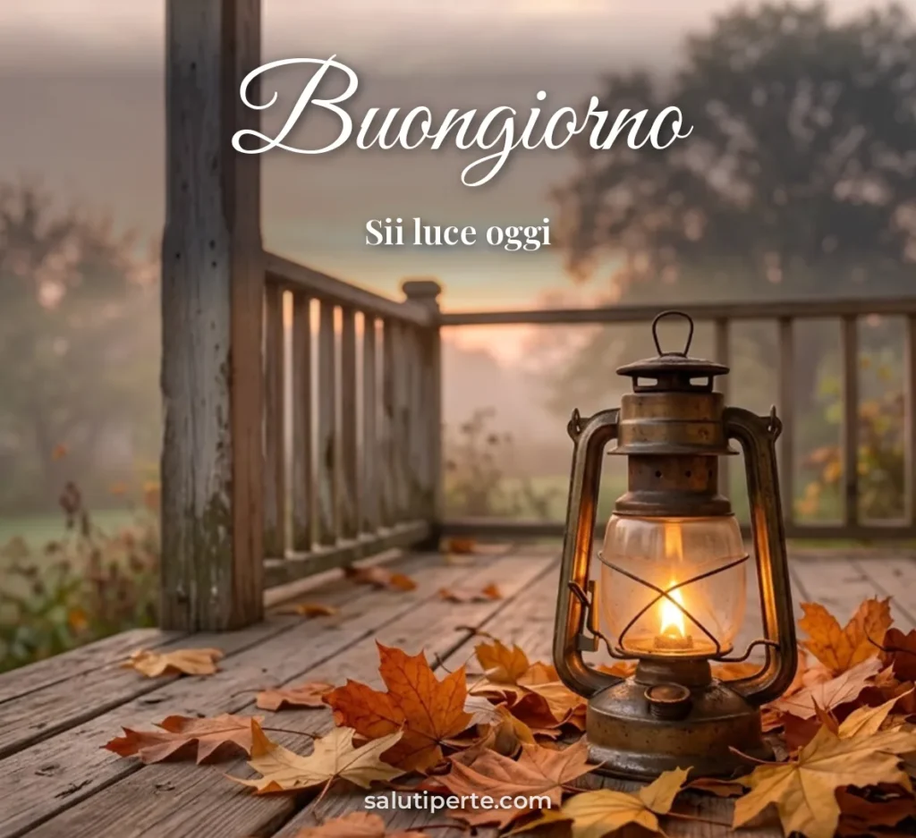 Lanterna e foglie al mattino