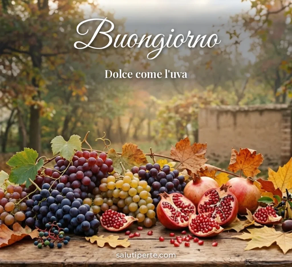 Uva e melograni sul tavolo