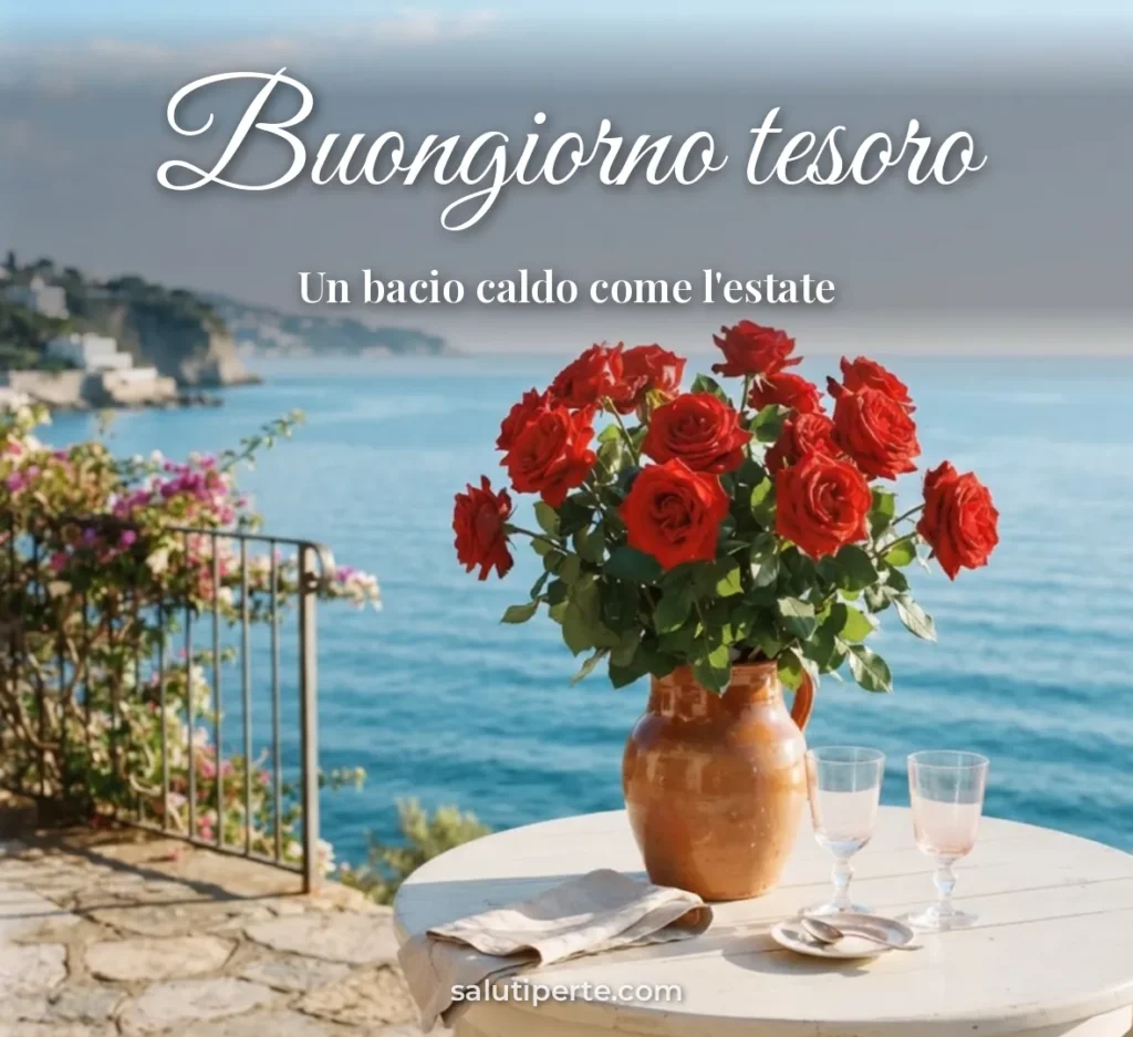 Rose rosse su un tavolo al mare