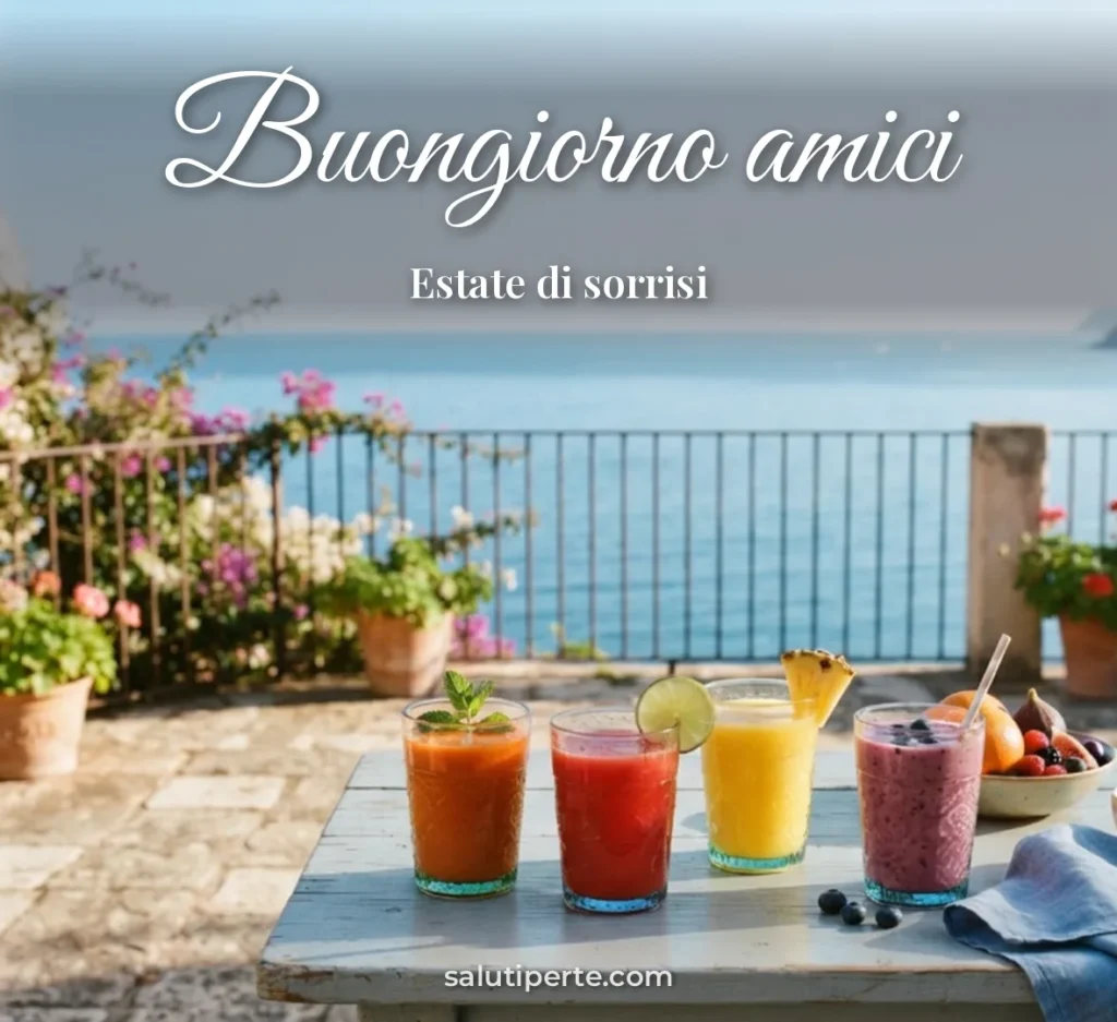 Bicchieri di frutta fresca in terrazza