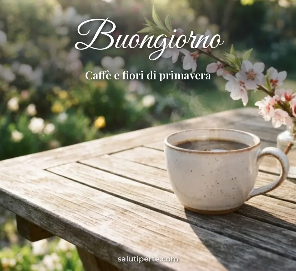 Tazza di caffè con ramo di pesco