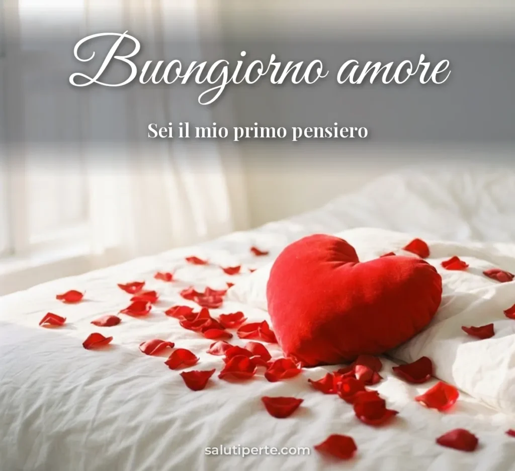Cuore rosso e rose sul cuscino al mattino