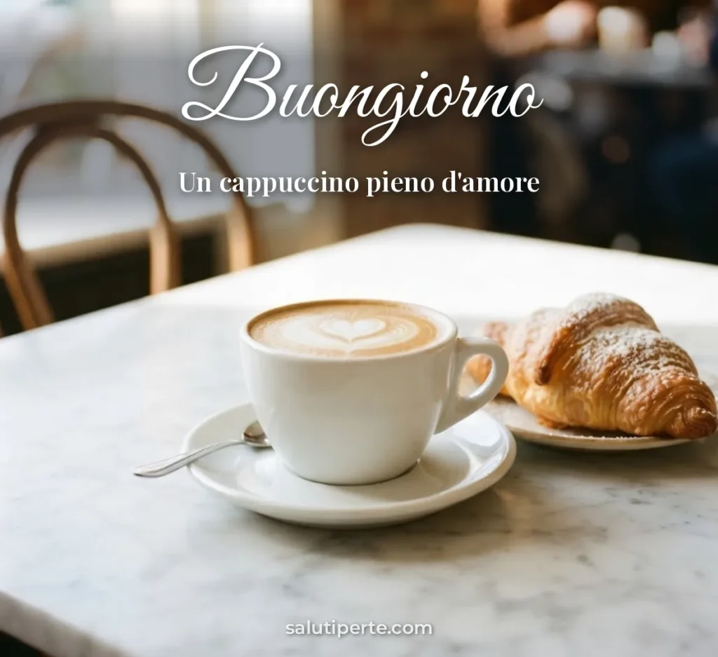 Cappuccino con cuore di latte e cornetto