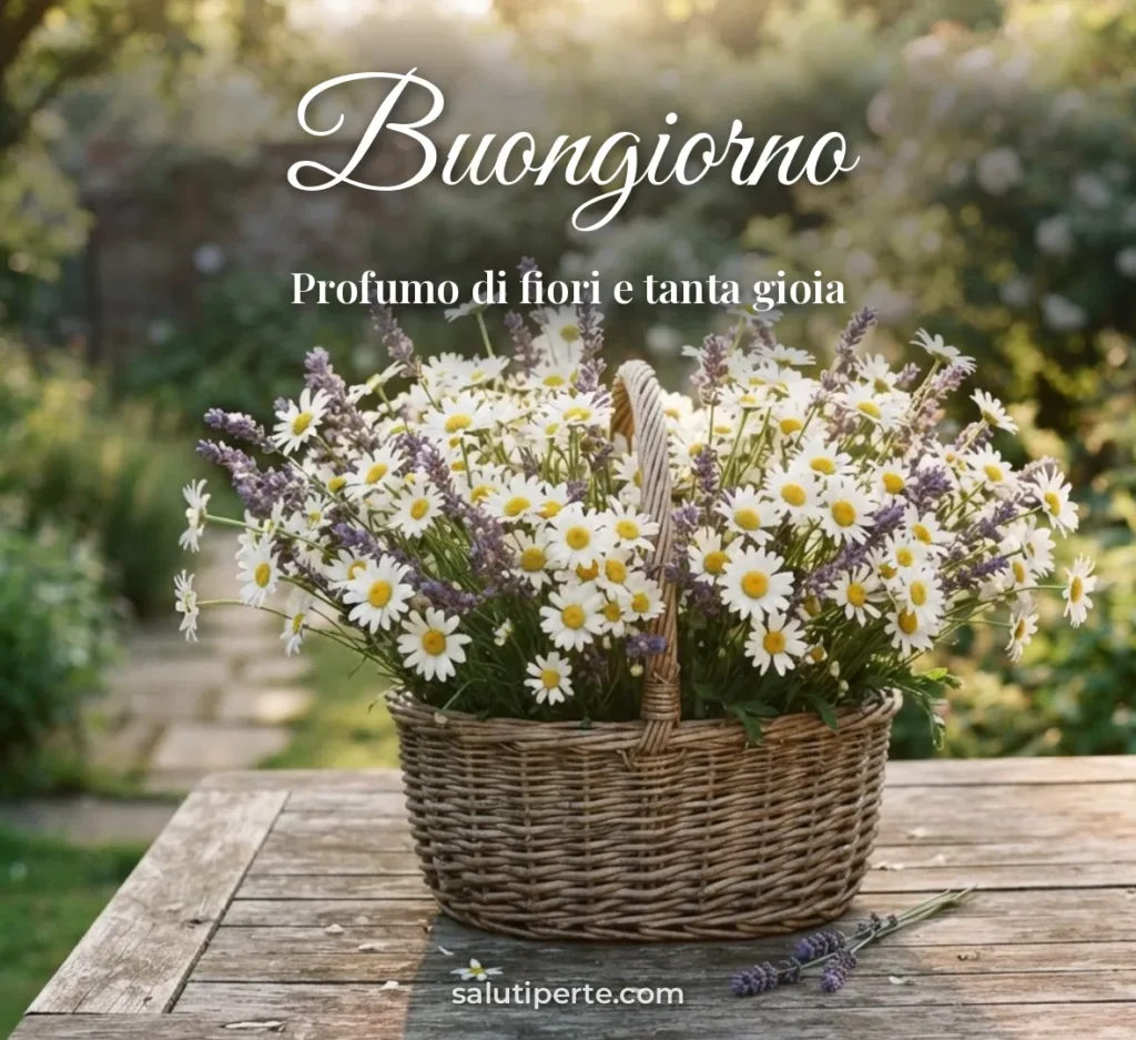 Margherite e lavanda in un cesto