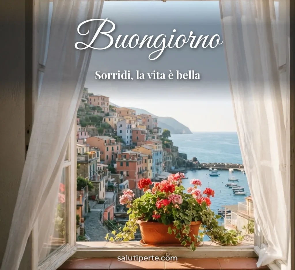 Finestra aperta su un borgo italiano al mattino