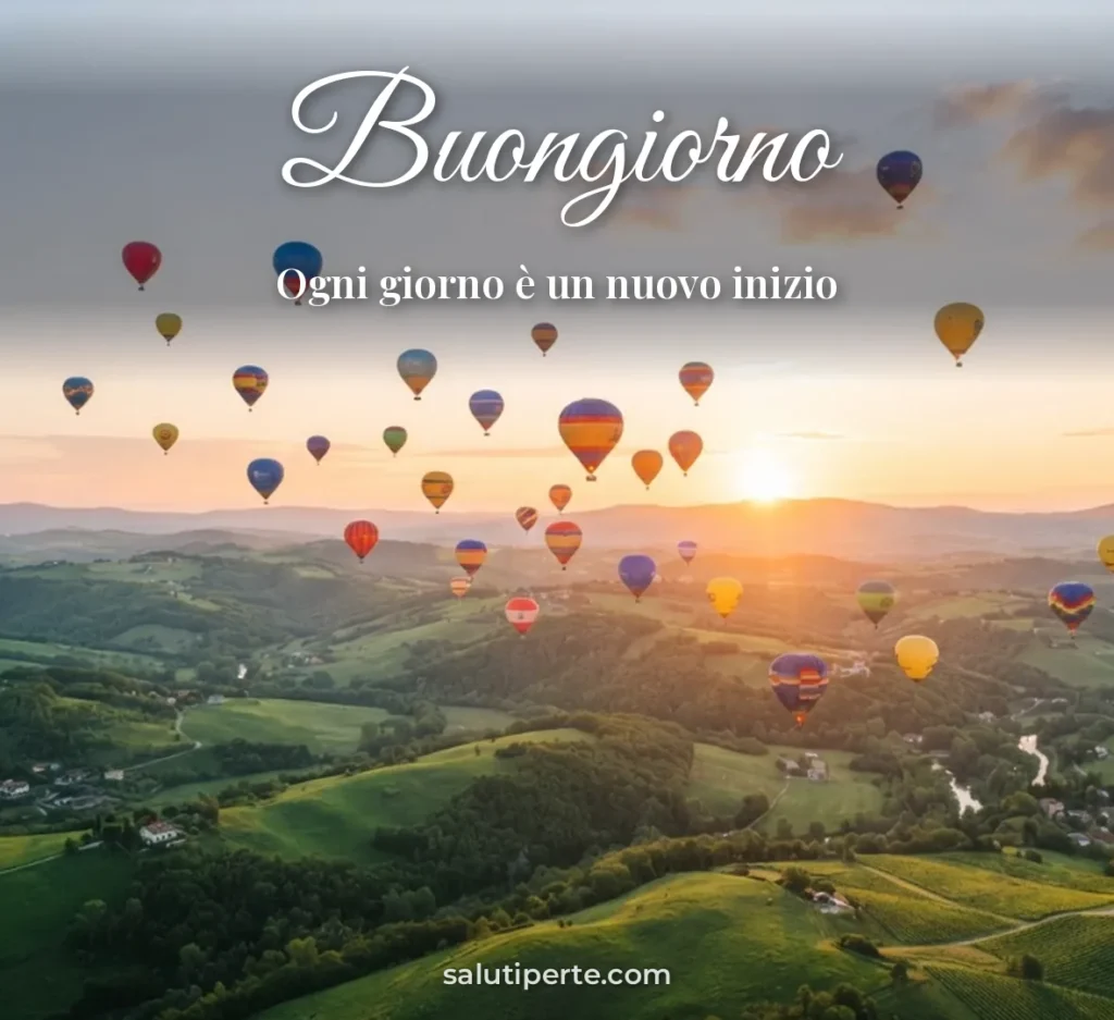 Mongolfiere colorate nel cielo all'alba