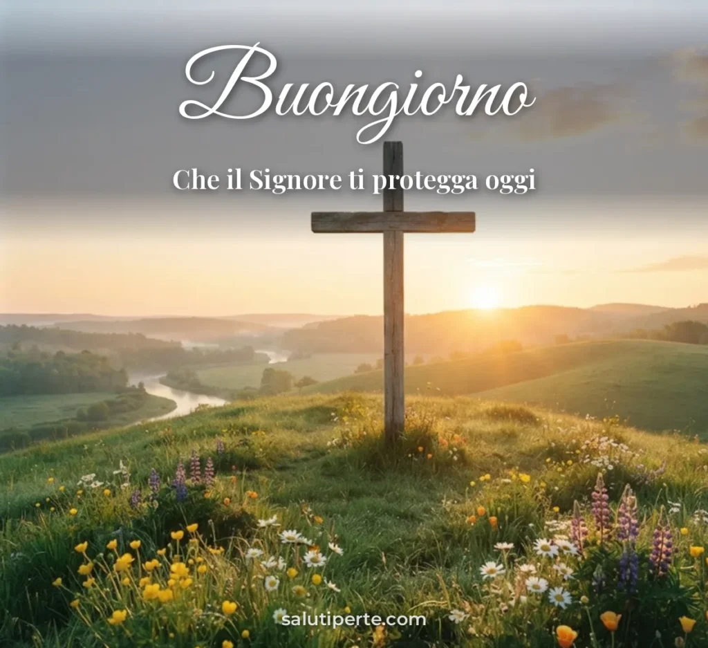 Croce su una collina all'alba