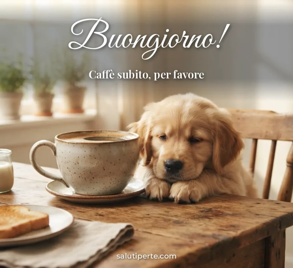 Cagnolino con tazza di caffè